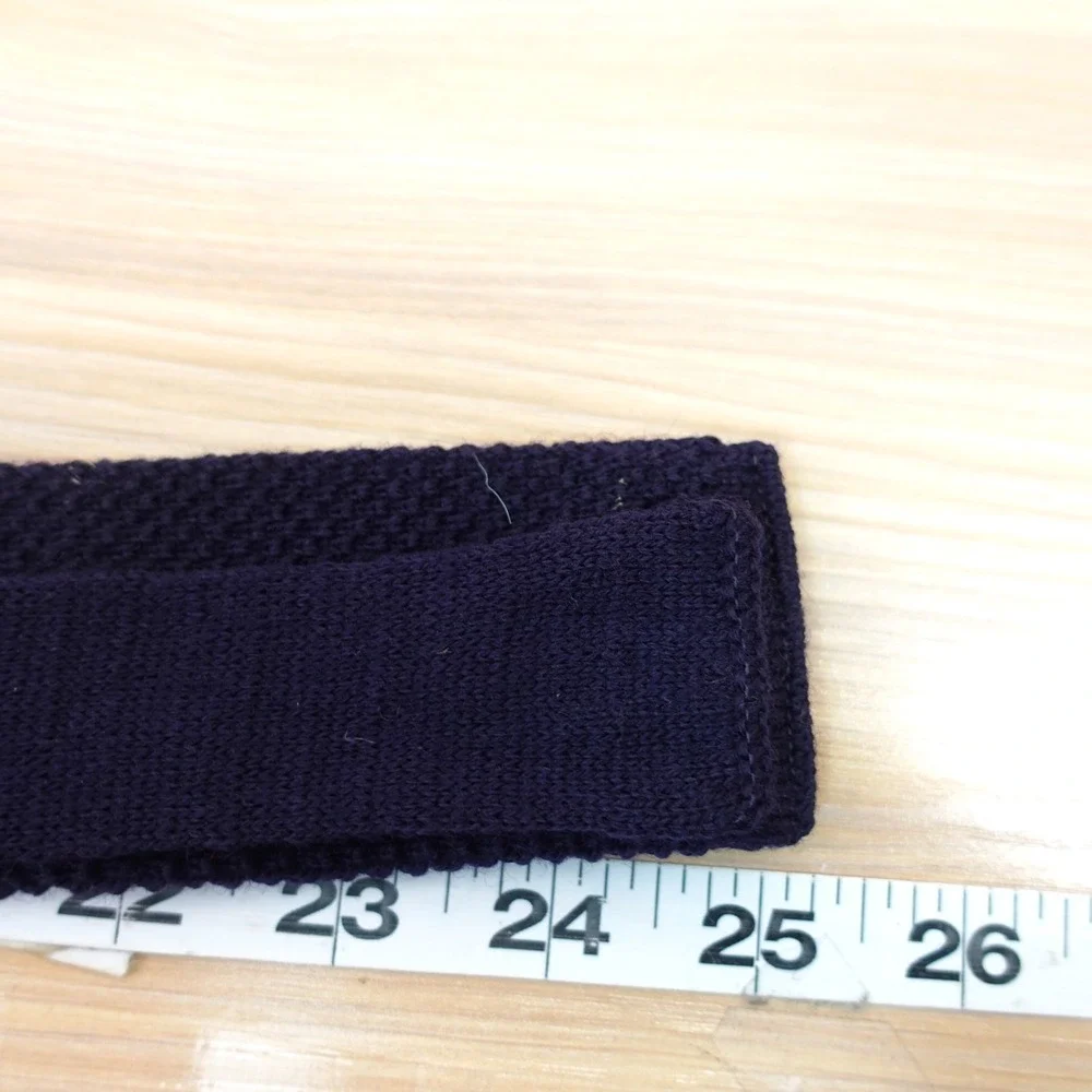 Vintage 60s Skinny Neck Tie Mens Navy Blue Wool Knit Flat Square End Rockabilly